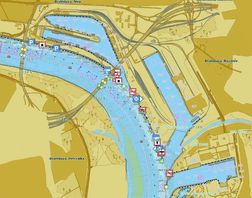 Elektronická navigačná mapa nákladného prístavu v Bratislave